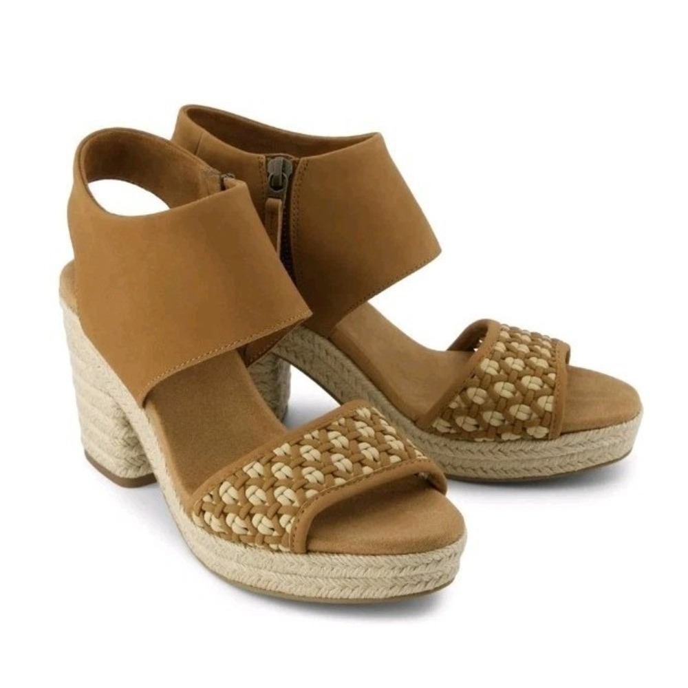 New TOMS Majorca Cork Platform Woman Brown Sandals Block Woman 9 Boho Festival